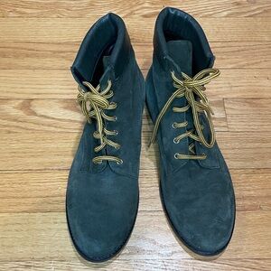 Jenni Kayne Dark Olive Suede Boots with Padded Collar Size 37